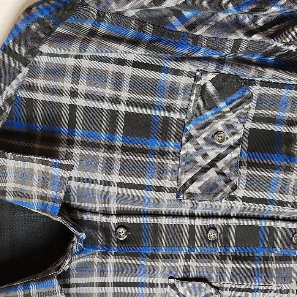 Men's Eddie Bauer plaid button-up shirt fall hiking workshirt longsleeve XL